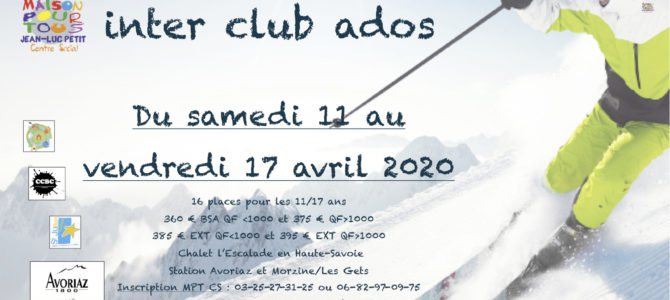 Séjour ski ados avril 2020