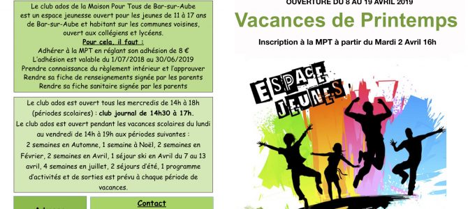 Vacances d’avril 2019 au club ados