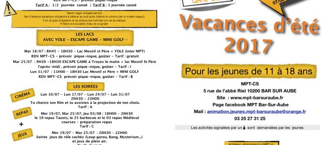 Le programme des vacances d’été au club ados