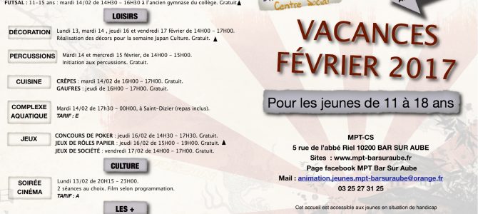 Programme des vacances de Février au club ados