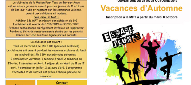 Vacances d’Automne 2019 au club ados