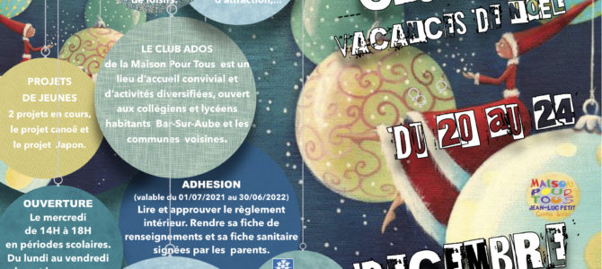 Le programme des vacances de Noël au club ados