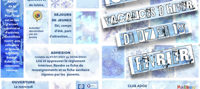 Le programme ados des vacances de Février