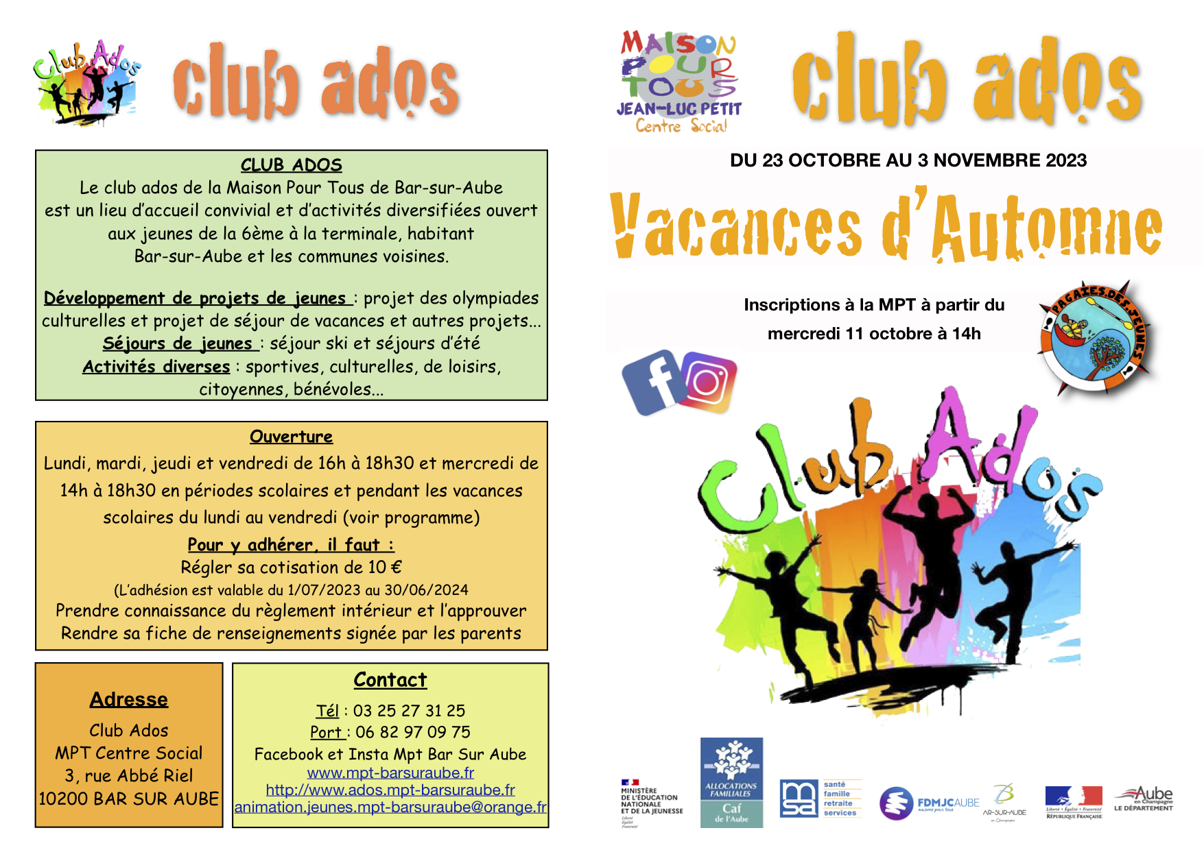 Programme ados des vacances d’AUTOMNE